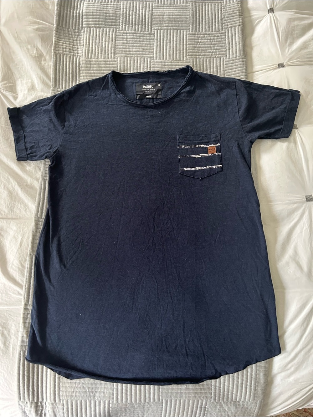 Indigo Navy Short Sleeve Crewneck Tee with Striped Pocket